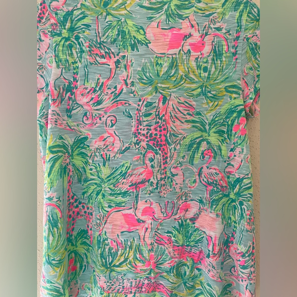Lilly Pulitzer Women’s Small Etta V-Neck Short Sleeve Seasalt Blue On Parade Top - Picture 8 of 15